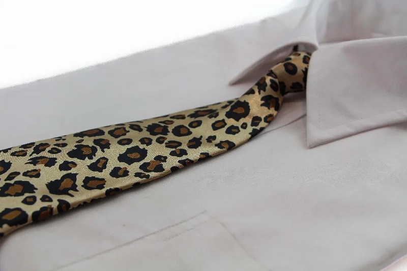 Best men's tie for corporate functions with luxury fabric-Kids Boys Gold Patterned Elastic Neck Tie - Leopard Gold