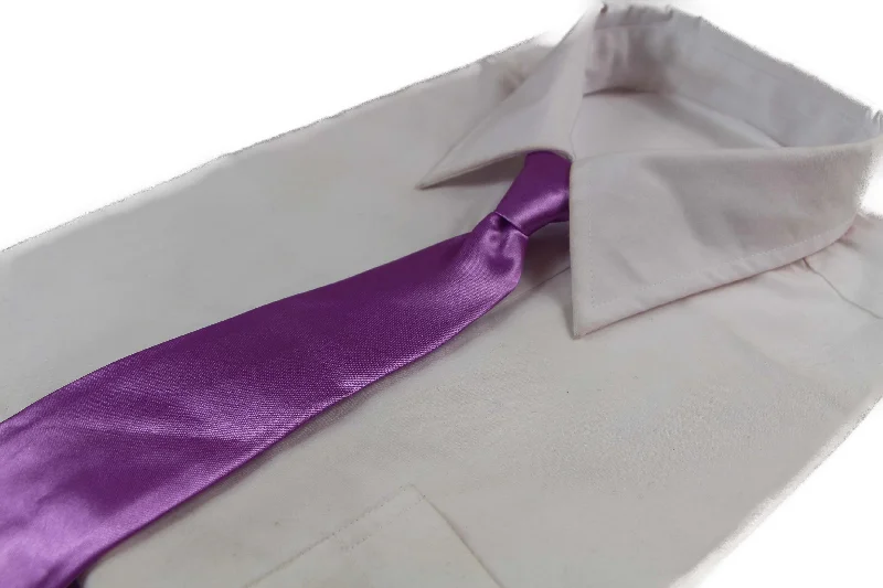 Men's tie for business casual office wear-Kids Boys Light Purple Elastic Plain Neck Tie