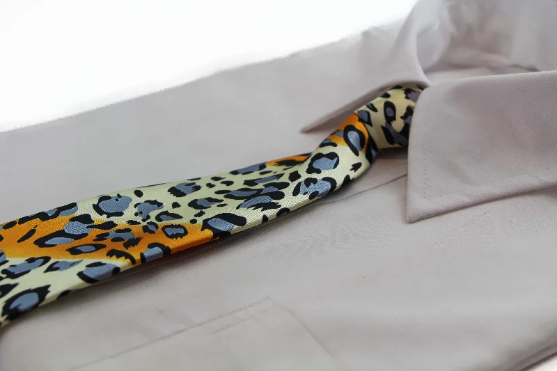 Men's tie for elegant outdoor events with floral patterns-Kids Boys Multicoloured Patterned Elastic Neck Tie - Leopard Champagne