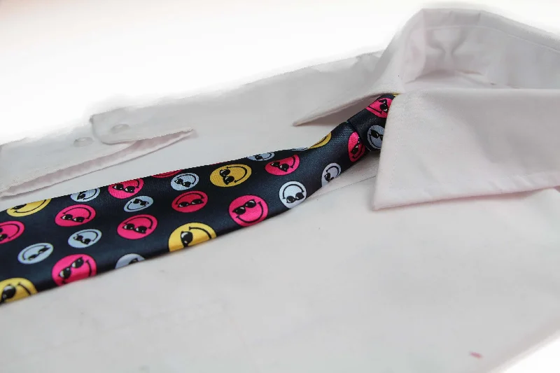 Best men's tie with fine silk fabric for office events-Kids Boys Multicoloured Patterned Elastic Neck Tie - Smiley Face