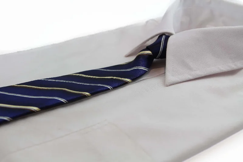 Men's tie with a sophisticated texture for high-end meetings-Kids Boys Navy Patterned Elastic Neck Tie - Diagonal Stripe