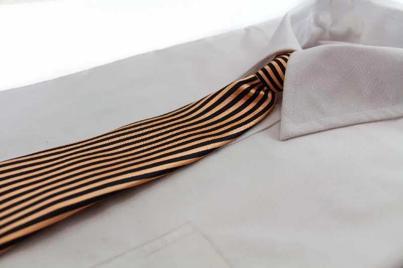 Men's tie with a refined finish for elegant gatherings-Kids Boys Orange & Black Patterned Elastic Neck Tie - Thin Diagonal Stripe