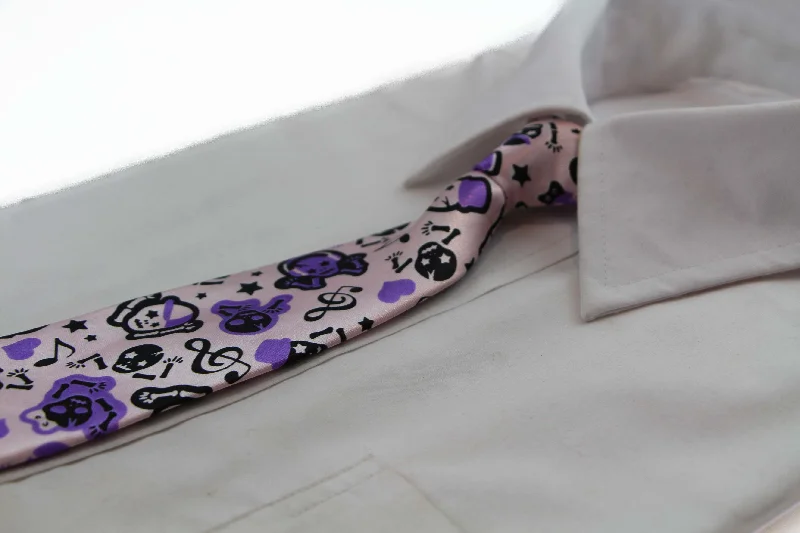 Men's tie with fine fabric for weddings and formal events-Kids Boys Pink & Purple Patterned Elastic Neck Tie - Musical Skeleton