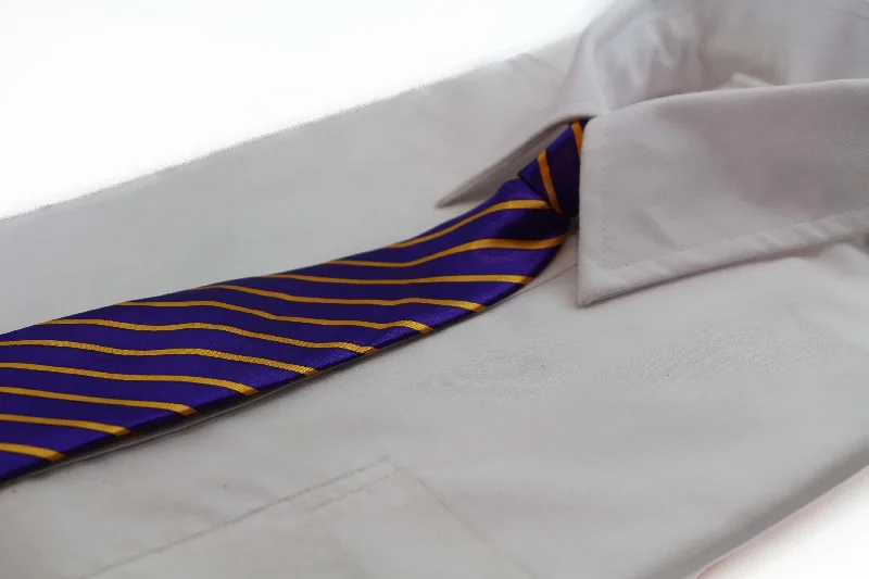 Luxury men's tie with a sophisticated sheen for weddings-Kids Boys Purple & Yellow Patterned Elastic Neck Tie - Purple Yellow Stripe