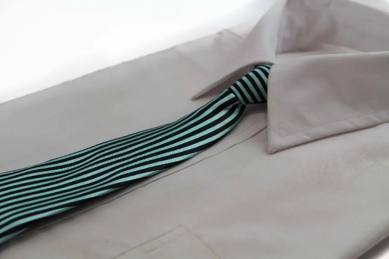 Men's tie with subtle diagonal stripes for office events-Kids Boys Turquoise & Black Patterned Elastic Neck Tie - Thin Diagonal Stripe