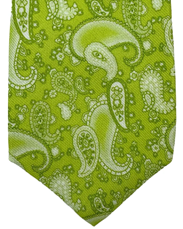 Classic men's tie with deep red tone for formal occasions-Kiton Silk Tie Lime Paisley Design - Sevenfold Necktie