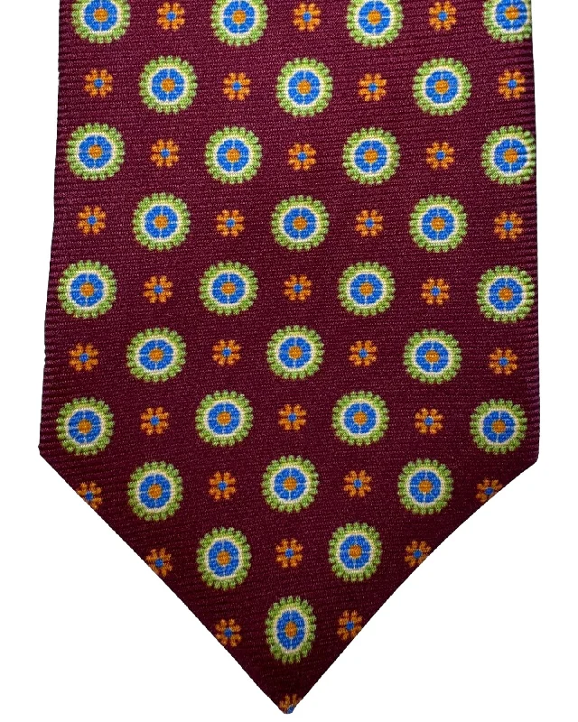 Men's tie with smooth texture for luxury events-Kiton Tie Maroon Lime Orange Geometric Flowers - Sevenfold Necktie