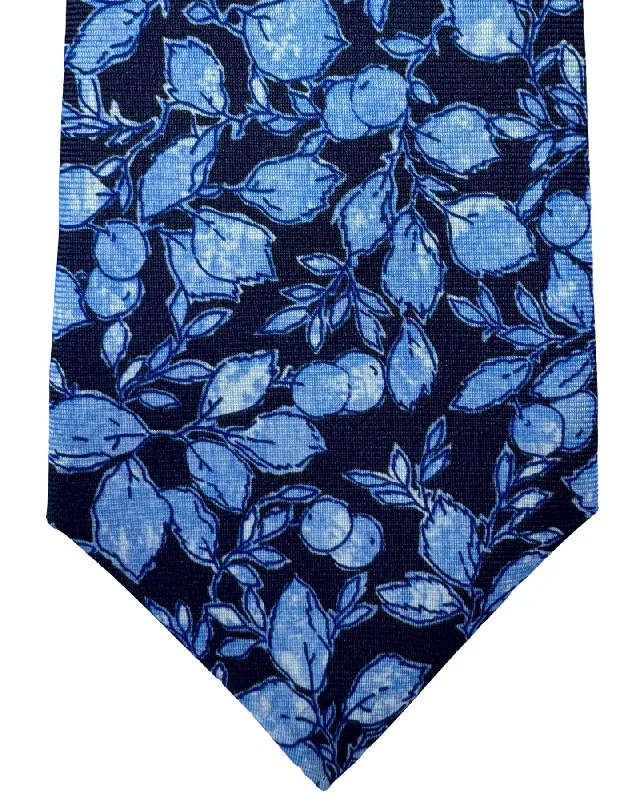 Luxury men's tie with a sophisticated sheen for weddings-Kiton Tie Dark Blue Blue Fruit - Sevenfold Necktie