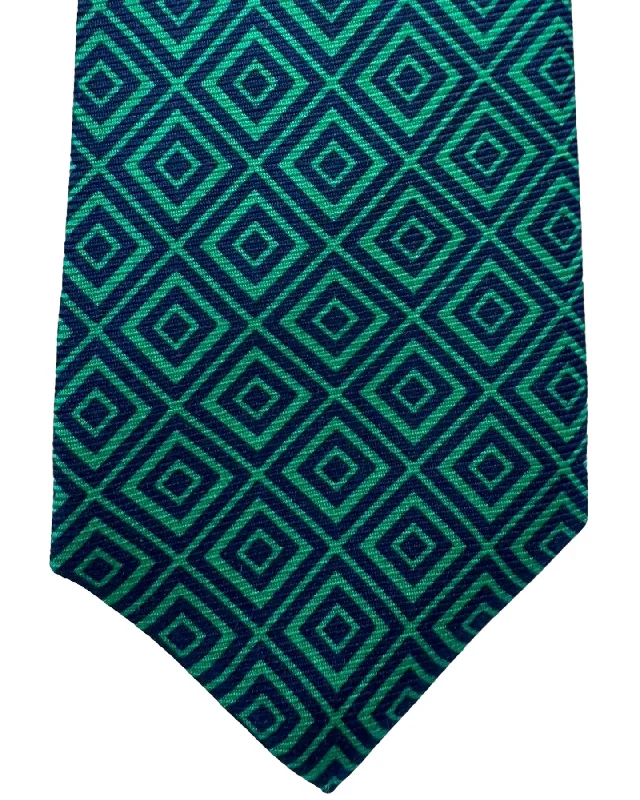 Best men's tie for a formal office dinner event-Kiton Tie Dark Blue Green Geometric - Sevenfold Necktie