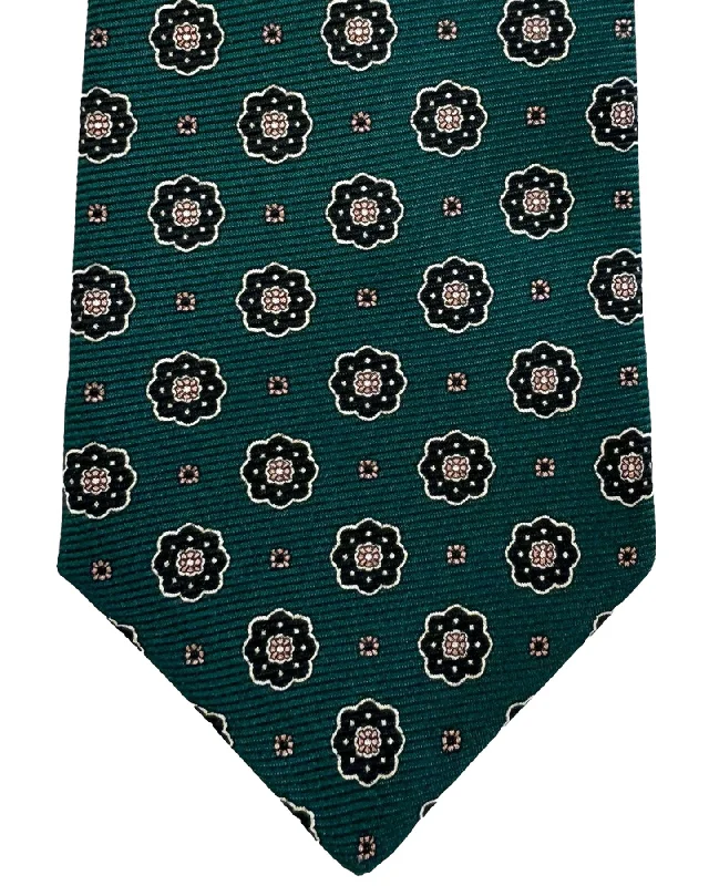 Designer tie for business professionals with chic design-Kiton Tie Dark Green Black Pink Mini Floral - Sevenfold Necktie