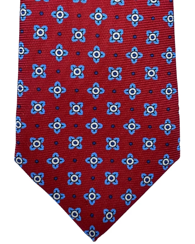 Classic men's tie for formal business attire-Kiton Tie Dark Red Blue Flowers - Sevenfold Necktie