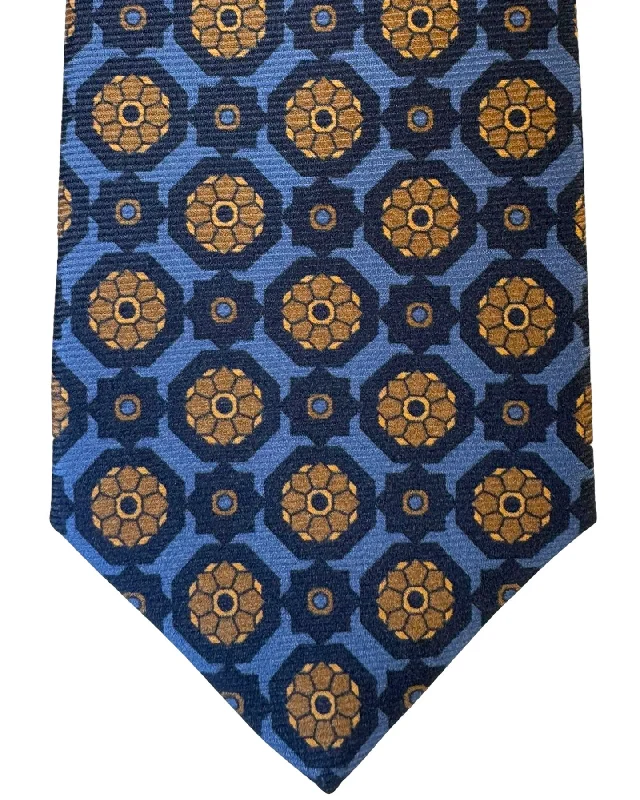 Men's tie with fine fabric texture for formal events-Kiton Tie Dark Blue Olive Floral Medallion - Sevenfold Necktie