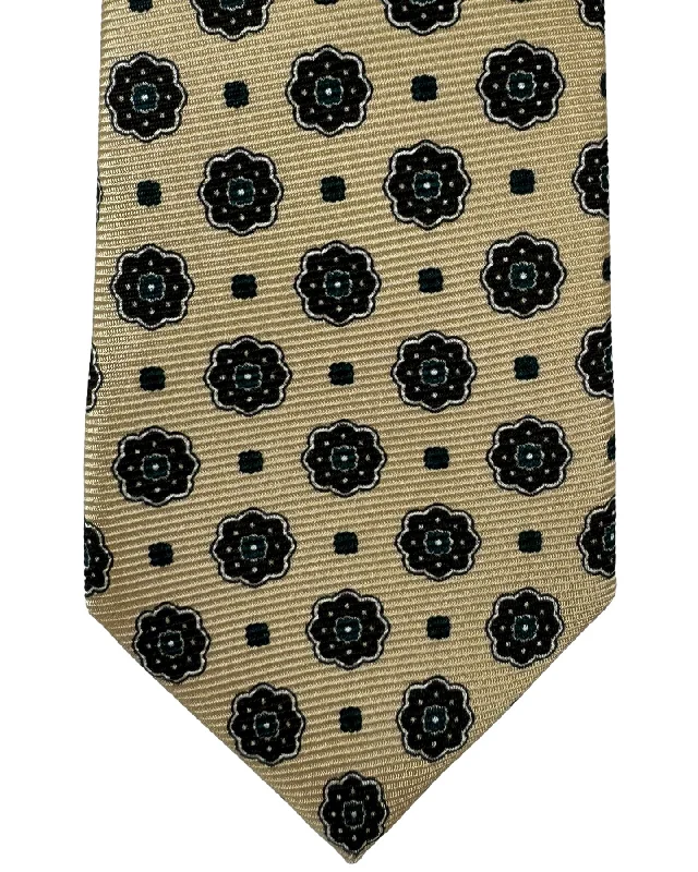 Best men's tie for casual office meetings-Kiton Tie Taupe Brown Mini Floral - Narrow Sevenfold Neckties