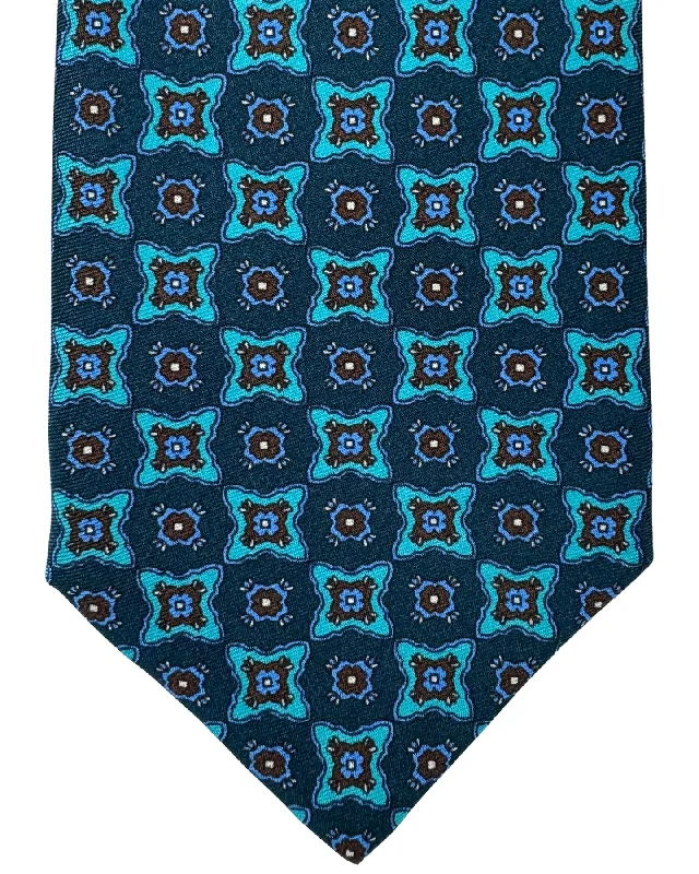 Men's tie with vibrant accents for holiday wear-Kiton Tie Teal Aqua Brown Medallions - Sevenfold Necktie