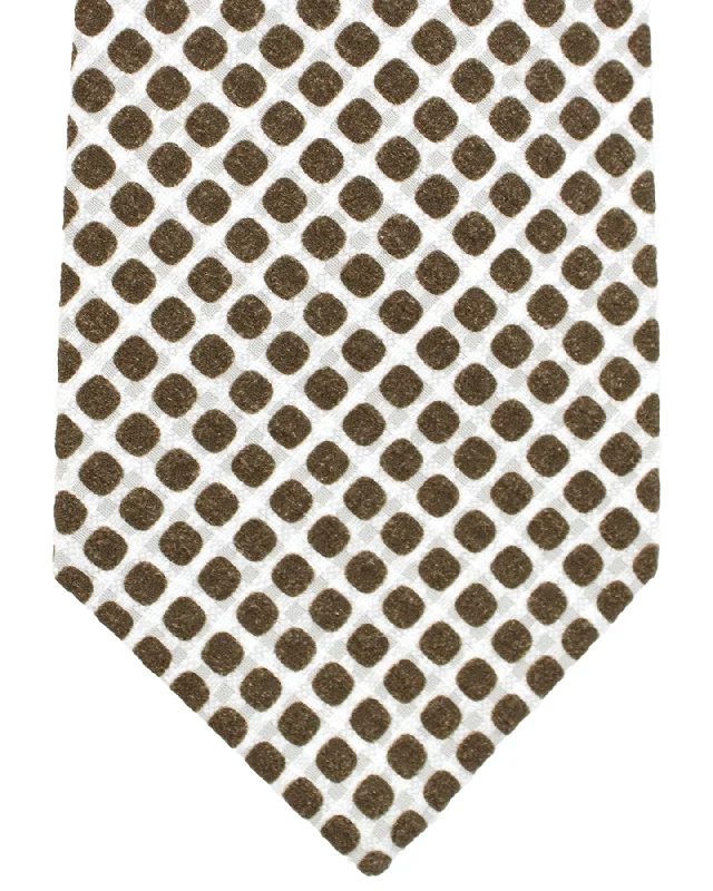 Men's tie with bold patterns for weddings-Luigi Borrelli Cotton Tie White Dark Taupe Geometric SALE