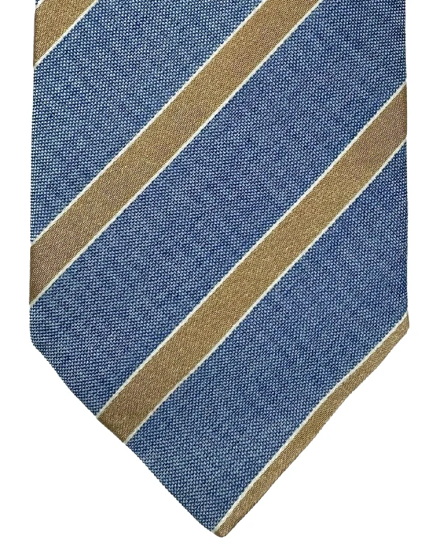 Best men's tie for creative professionals with unique print-Luigi Borrelli Silk Tie Blue Taupe Stripes