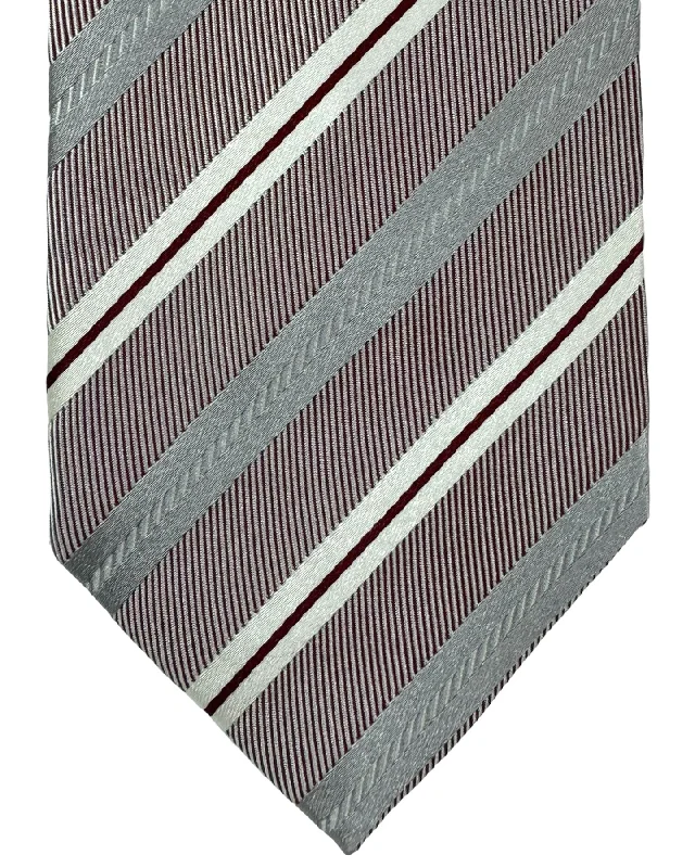 Men's tie with luxurious colors for upscale events-Luigi Borrelli Silk Tie Gray Maroon Stripes