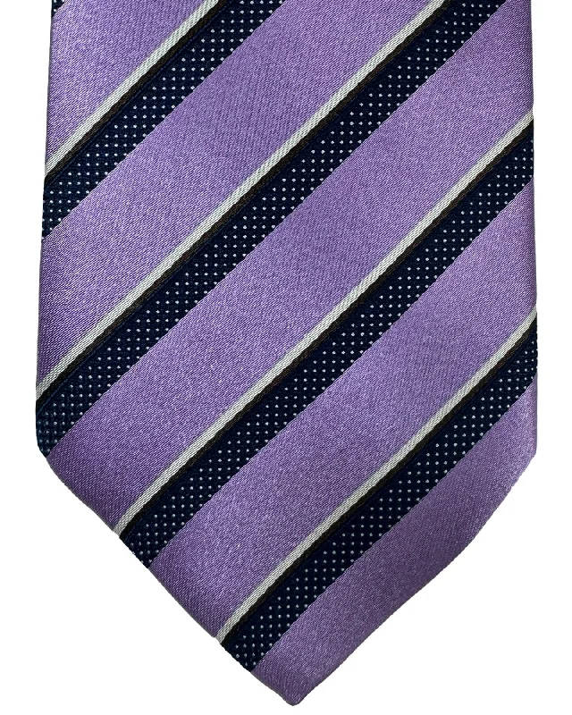 Men's tie with rich tones for high-end occasions-Luigi Borrelli Silk Tie Lilac Brown Dark Navy Stripes