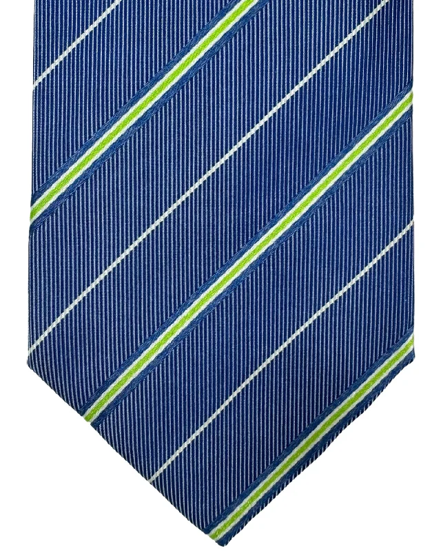 Best men's tie with fine silk fabric for office events-Luigi Borrelli Silk Tie Royal Blue Lime Stripes