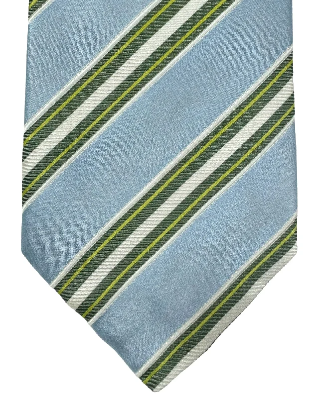 Men's tie with subtle patterns for smart-casual look-Luigi Borrelli Silk Tie Sky Blue Olive Lime Stripes