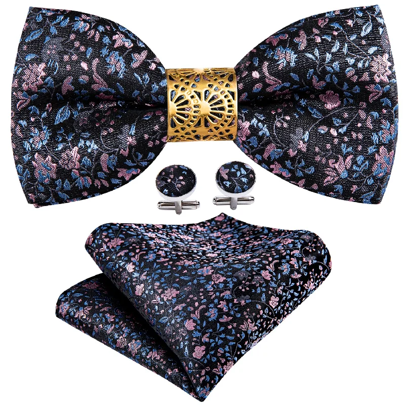 Best men's tie with deep tones for formal events-Luxury Paisley Pre-tied Bow Tie Hanky Cufflinks Set