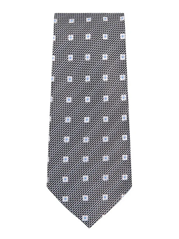 Men's tie with geometric lines for modern business attire-Marquis Men's White & Blue Geometric Neck Tie & Hanky Set TH200-005