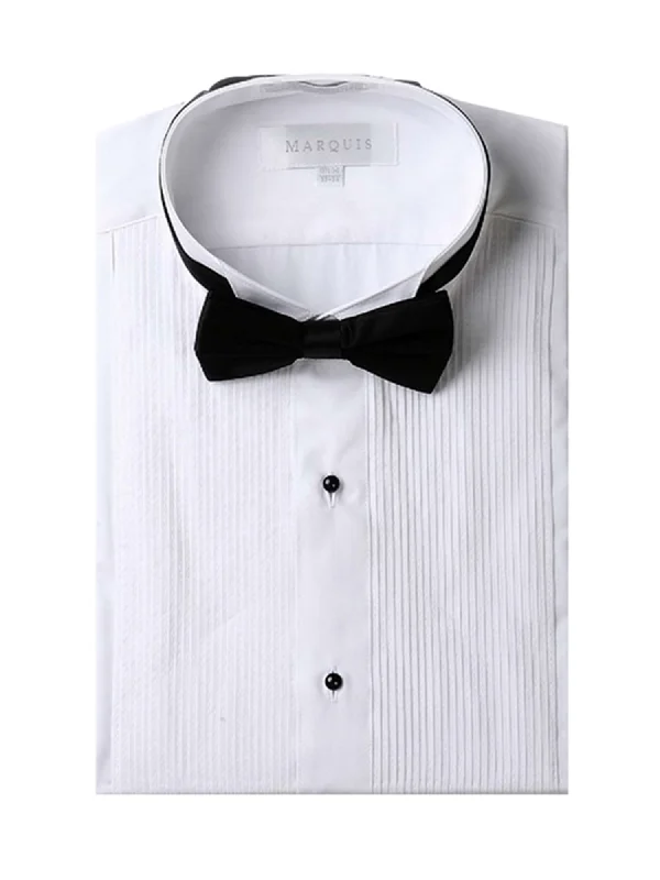 Trendy men's tie with fine texture for modern office wear-Marquis Men's White Slim Fit Tuxedo Dress Shirt with Black Bow Tie