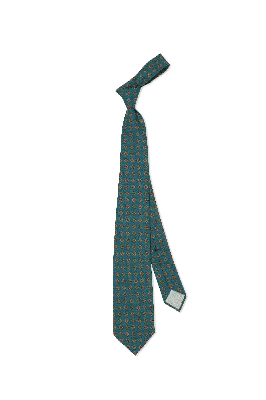 Men's tie for holiday parties with bold colors-Mattabisch Teal with Orange/Brown Pattern Silk Tie