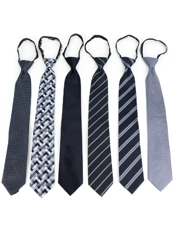 Classic men's tie with simple color patterns for office wear-Men's 6 Pc Microfiber Classic Zipper Pre-Tied Neck Ties