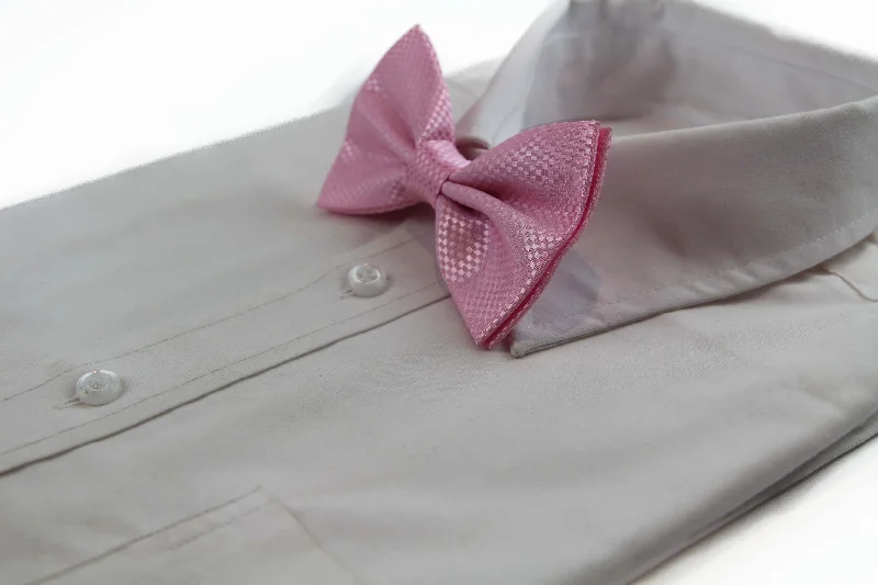 Men's tie with modern striped design for office wear-Mens Baby Pink Disco Shine Checkered Patterned Bow Tie