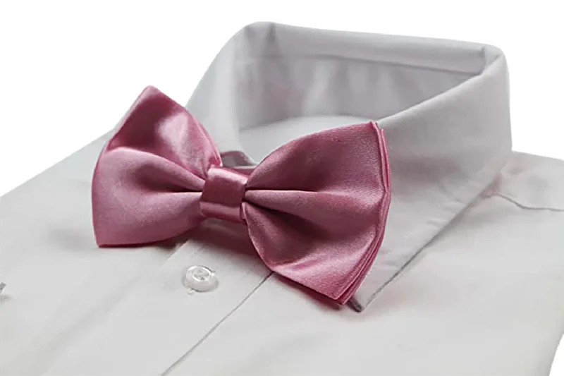 Classic men's tie with deep red tone for formal occasions-Mens Baby Pink Solid Plain Colour Bow Tie