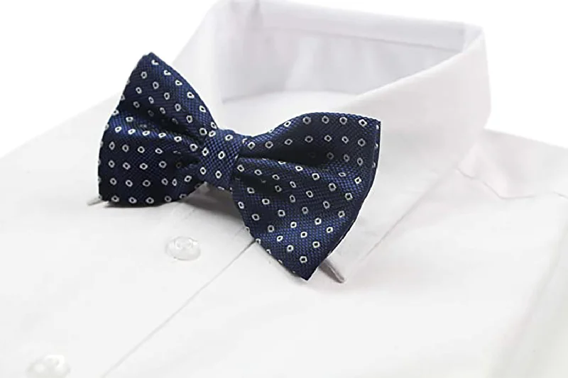 Best men's tie for a corporate wedding event-Mens Black & Blue With Silver Circle Patterned Bow Tie