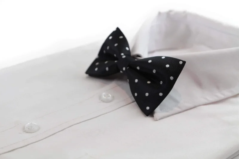 Men's tie with bold abstract print for formal events-Mens Black & Silver Polka Dots Bow Tie