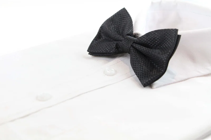 Men's tie with geometric texture for modern business meetings-Mens Black Disco Shine Checkered Patterned Bow Tie