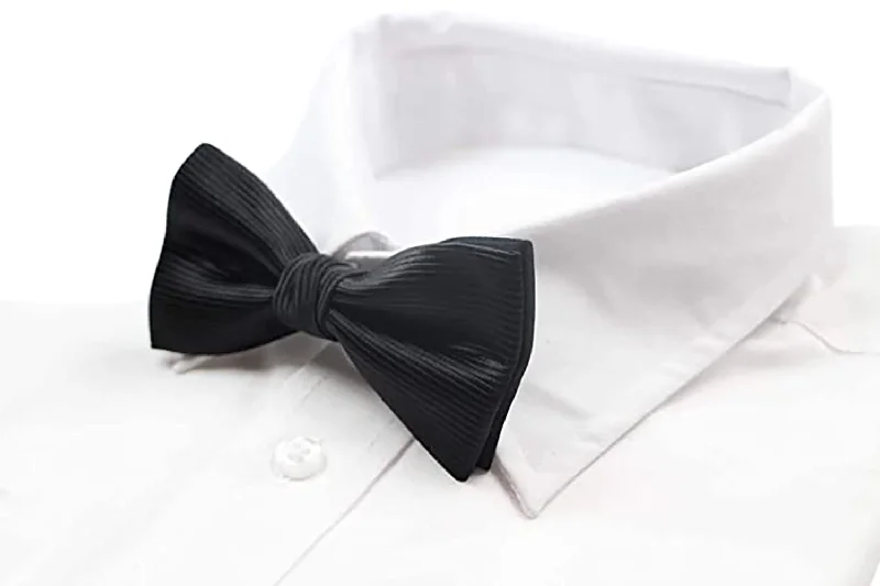 Best men's tie with sleek design for upscale meetings-Mens Black Elegant Horizontal Stripe Patterned Bow Tie