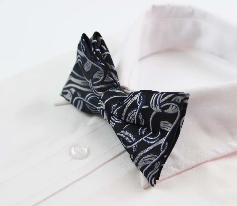 Men's tie with colorful checks for formal events-Mens Black Grey Patterned Bow Tie