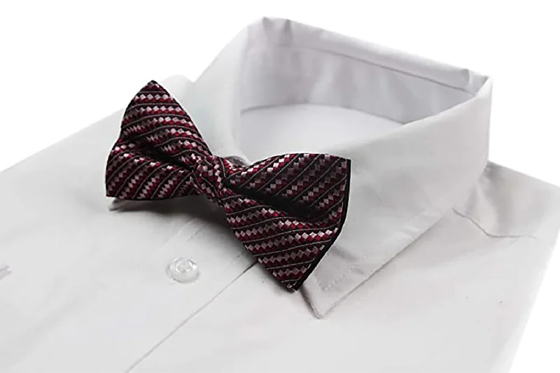 Classic men's tie for formal business attire-Mens Black, Red & Pink Patterned Bow Tie