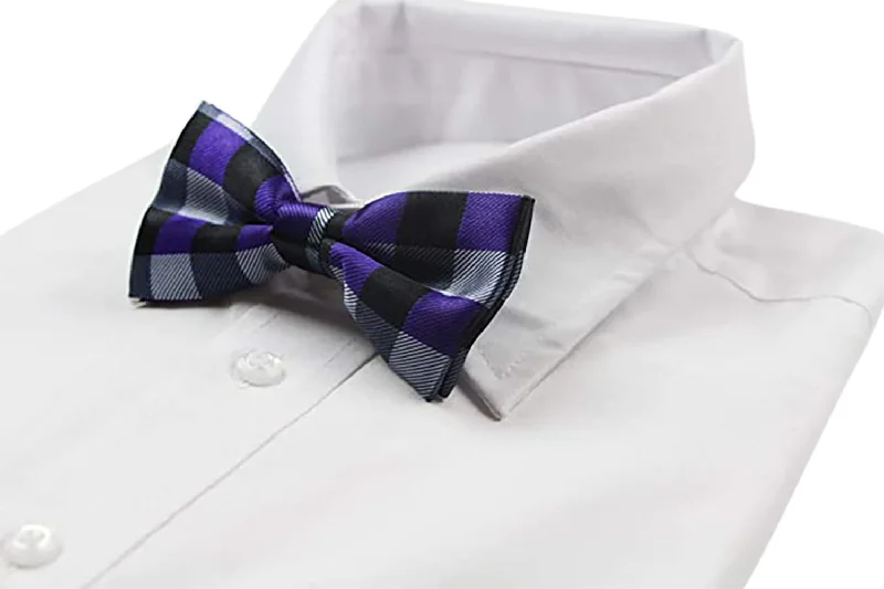 Best men's tie for upscale family celebrations-Mens Black, Silver & Purple Square Patterned Bow Tie