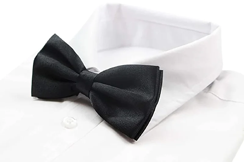 Elegant men's tie with light pastel colors for weddings-Mens Black Solid Plain Colour Bow Tie