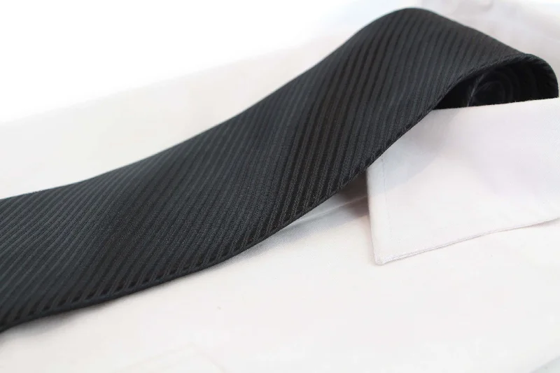 Luxury men's tie for formal business functions-Mens Black Striped 10cm Classic Neck Tie