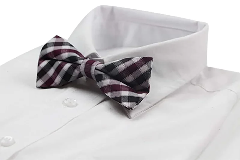 Best men's tie with fine craftsmanship for weddings-Mens Black, White & Maroon Patterned Cotton Bow Tie