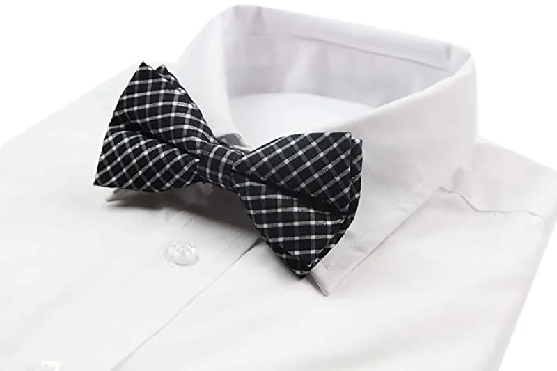 Men's tie for a polished office look with geometric designs-Mens Black & White Patterned Cotton Bow Tie