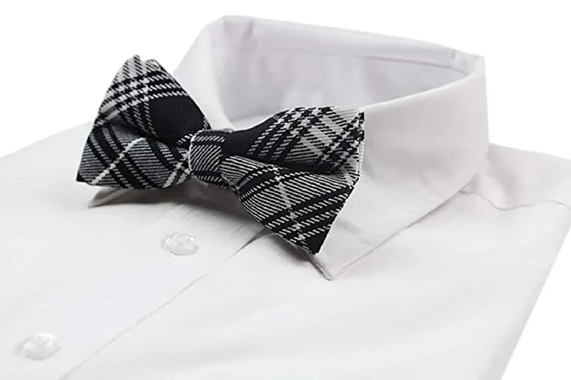 Men's tie with smooth satin finish for formal wear-Mens Black & White Plaid Patterned Cotton Bow Tie