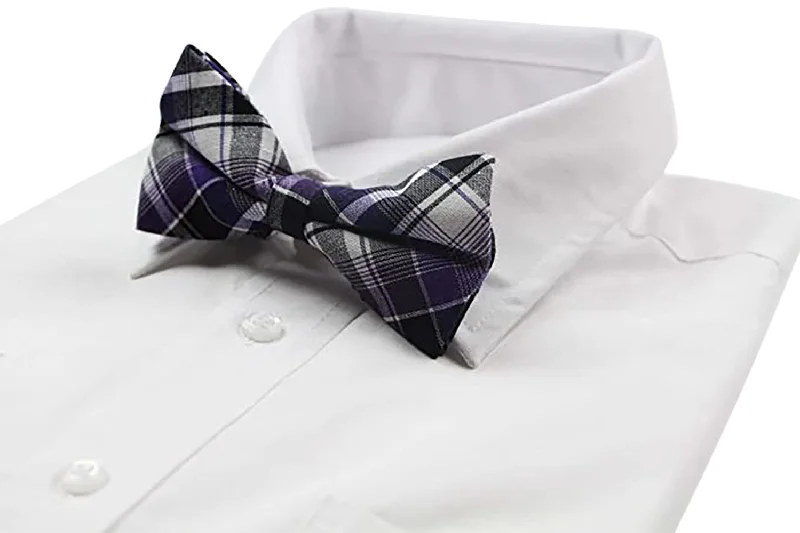 Best tie for men with rich fabric texture for work-Mens Black, White & Purple Patterned Cotton Bow Tie