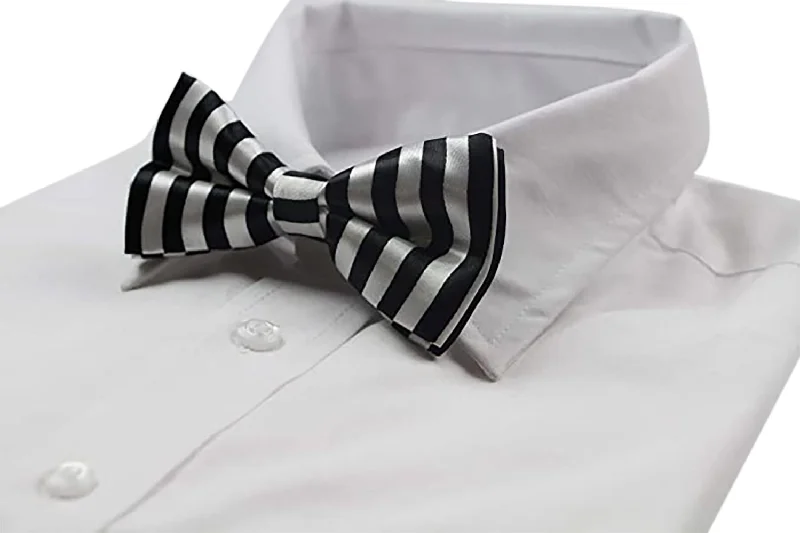 Men's tie for a stylish corporate appearance with sharp design-Mens Black & White Vertical Stripes Patterned Bow Tie