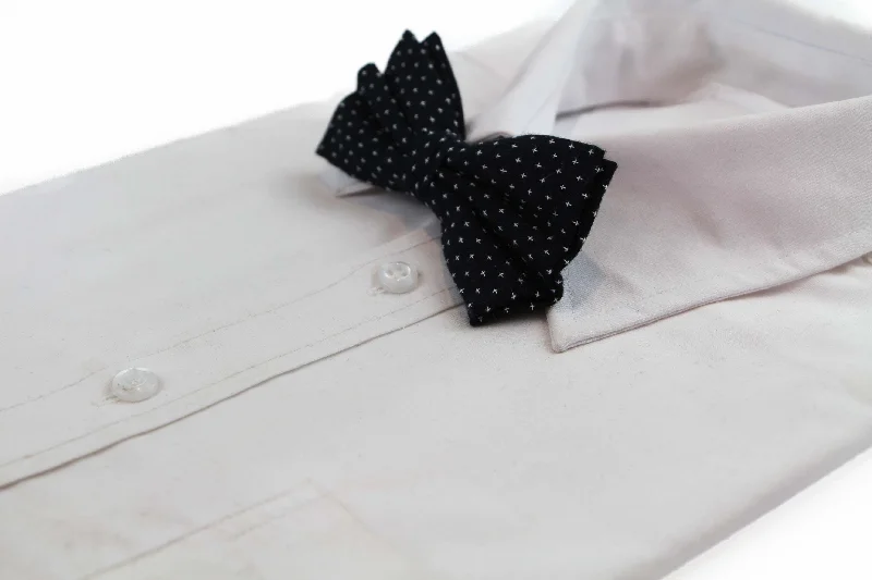 Stylish men's tie for a sleek business appearance-Mens Black With White Star Cotton Bow Tie