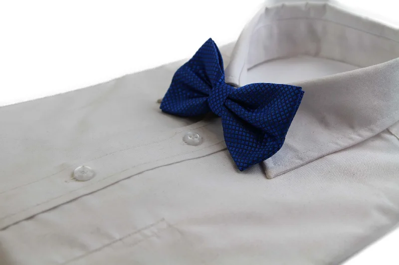 Designer tie for upscale wedding events-Mens Blue Plain Coloured Large Patterned Checkered Bow Tie