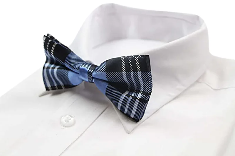 Best men's tie for a corporate wedding event-Mens Blue Tarten Plaid Patterned Bow Tie