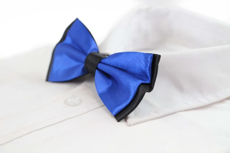 Stylish men's tie with sleek finish for modern work attire-Mens Blue Two Tone Layered Bow Tie