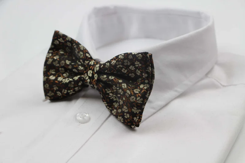 Classic men's tie for upscale gatherings-Mens Brown Floral Patterned Bow Tie